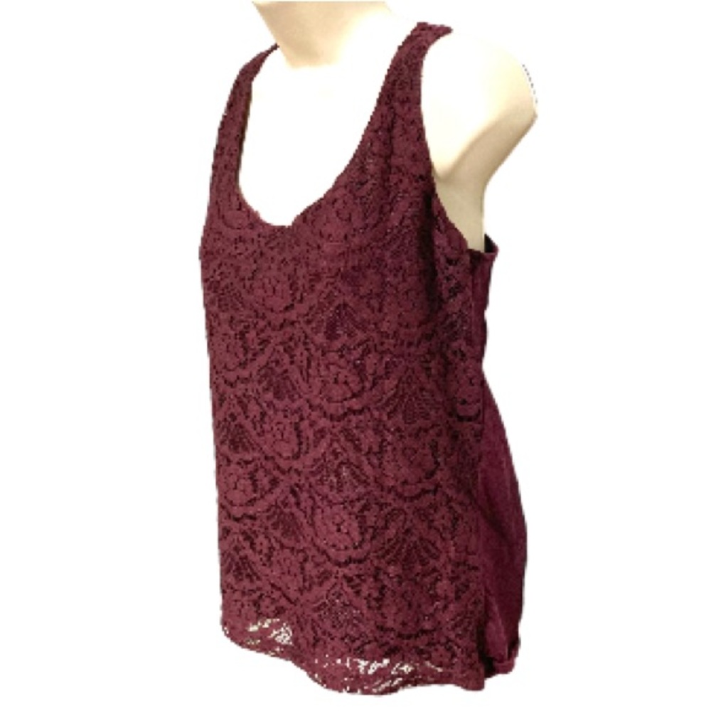 ANN TAYLOR LOFT Burgundy Floral Lace Front Lined Sleeveless Tank Top Size Medium